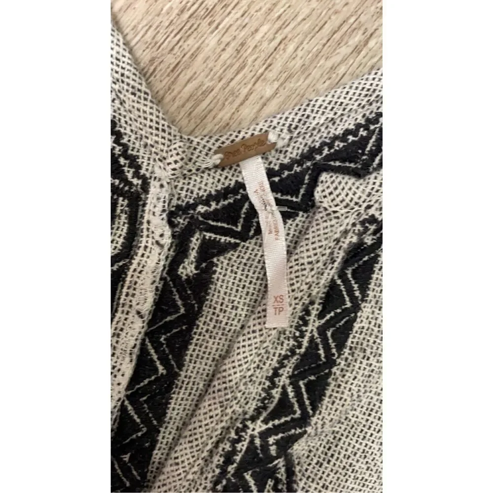 Free People Gray Burlap Embroidered Tunic XS Boho Hippie